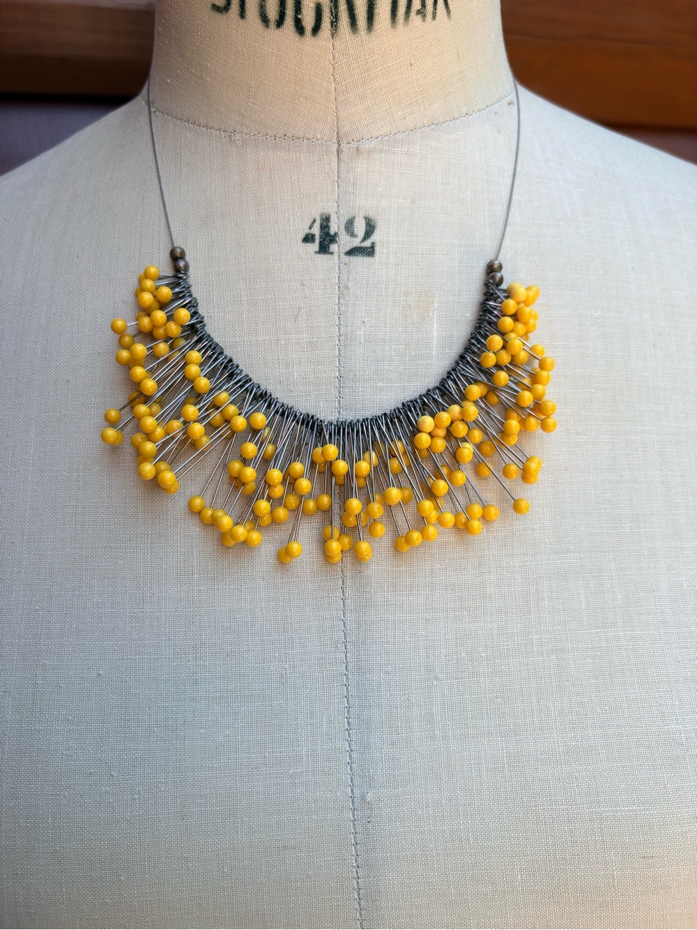 Handcrafted Yellow Bead Fringe Necklace